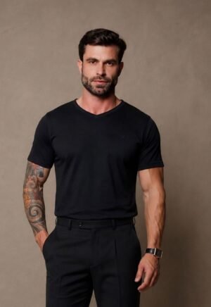 Camiseta Gola V em Cotton Pima